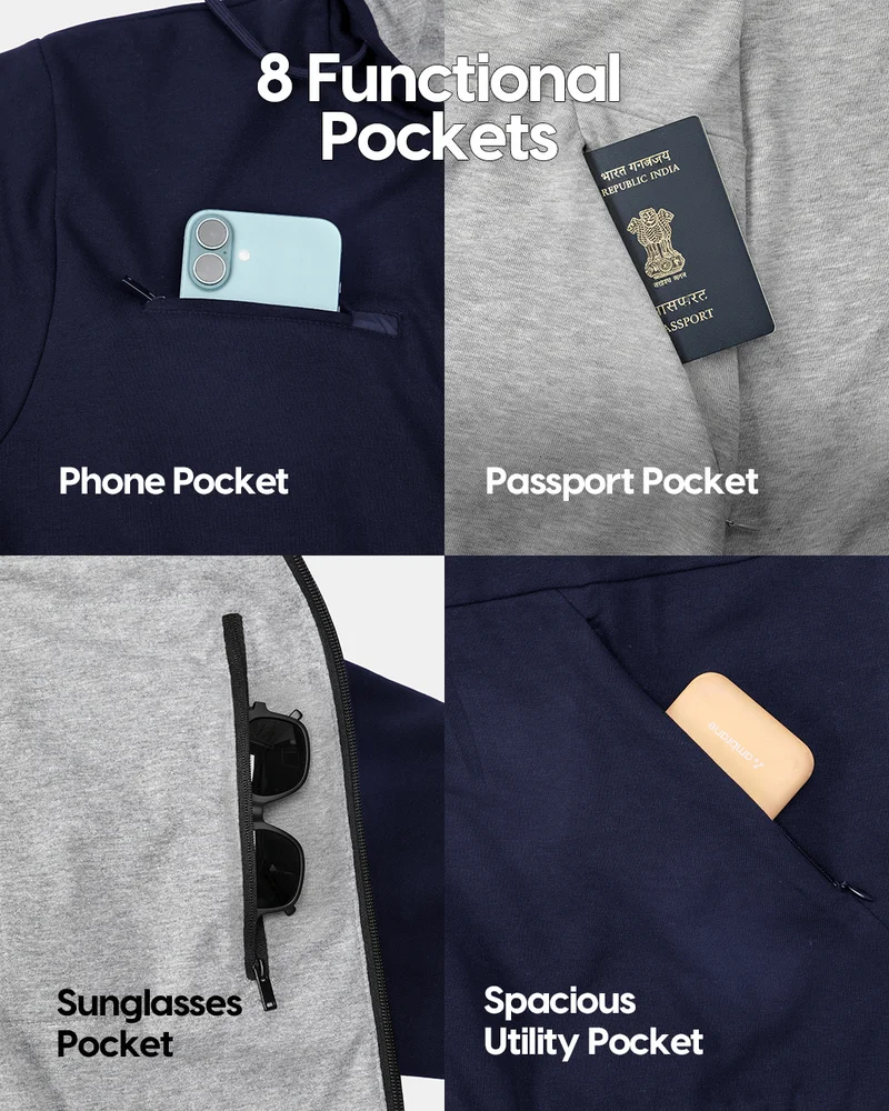 bewakoof Men's Navy Blue Airport Hoodie